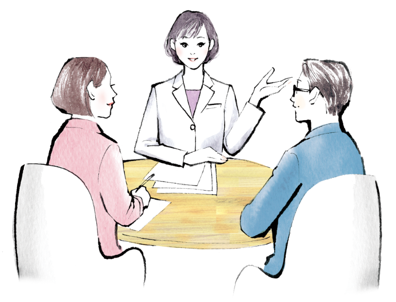 医療従事者の話を聞く患者のイラスト